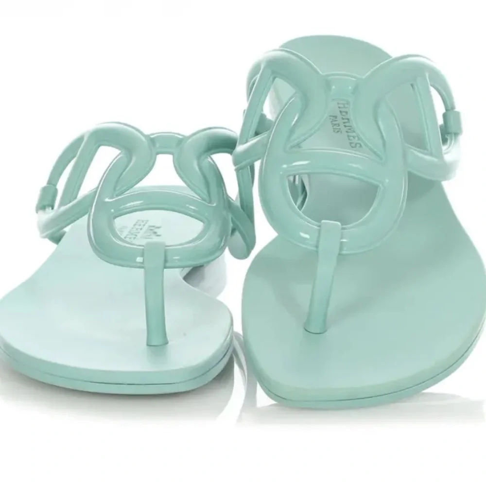 Hermès Egerie Sandals In Mint Green Rubber Size 7 - Picture 8 of 9